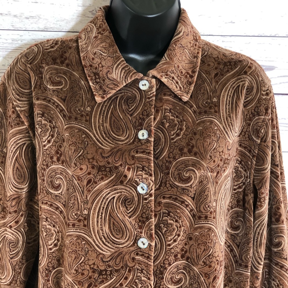 Charter Club brown paisley button up top petite PS - Picture 2 of 8